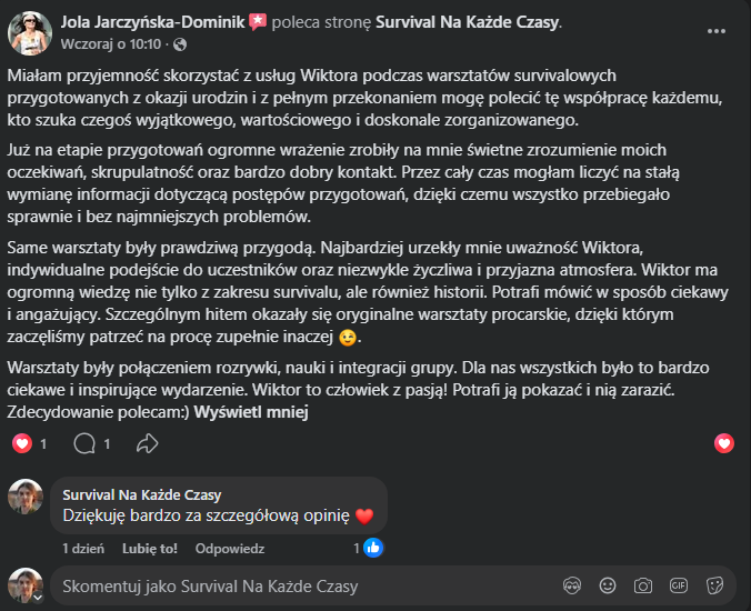 opinia klienta po warsztatach procarskich